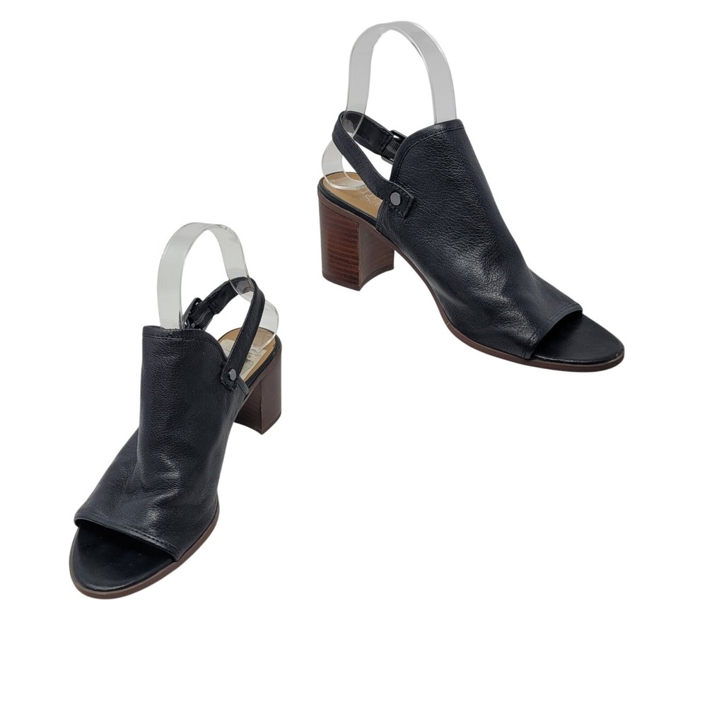 Franco Sarto Womens Humor Black Leather Block Heel Sling Back Sandals Sz 8